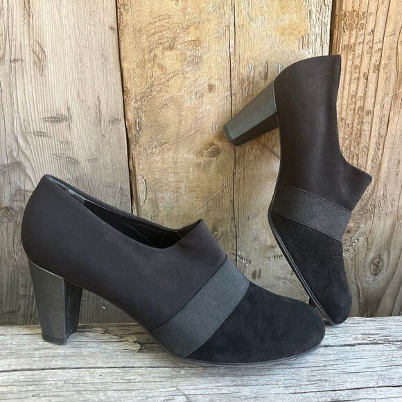 Thierry Rabotin Black Suede & Fabric Stretch Heeled Pump Loafers Sz 41, US 10.5M - Picture 1 of 11